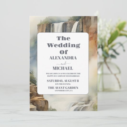 Rustieke Mountain Waterfall Bruiloft Kaart (Staand voorkant)