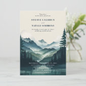 Rustieke Mountain Wood Pine Tree Wedding Kaart (Staand voorkant)
