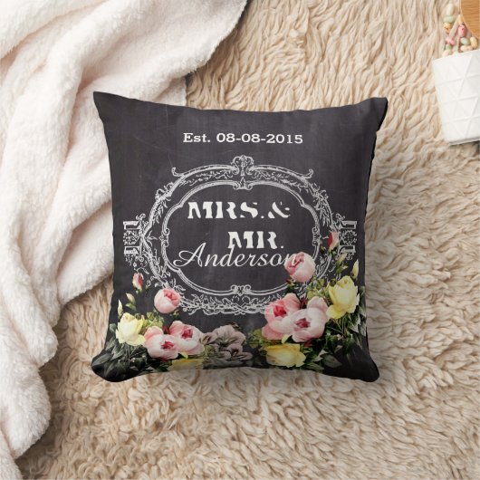 rustieke mr. mevrouw  bloemen Krijtbord bruiloft Kussen (Deken)