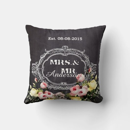 rustieke mr. mevrouw  bloemen Krijtbord bruiloft Kussen (Achterkant)