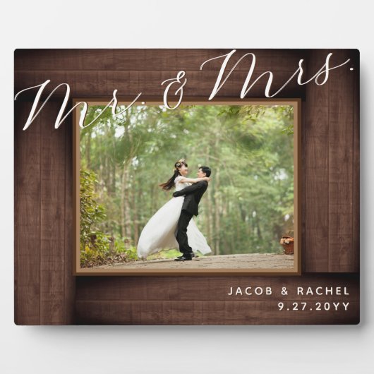 Rustieke Mr & Mrs Elegant Script trouwfoto Fotoplaat (Voorkant)
