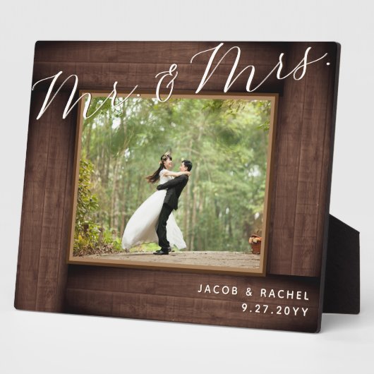 Rustieke Mr & Mrs Elegant Script trouwfoto Fotoplaat (Zijkant)