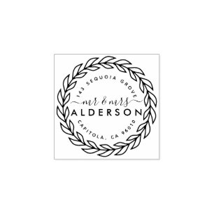 Rustieke Mr & Mrs Hand getrokken krans retouradres Rubberstempel
