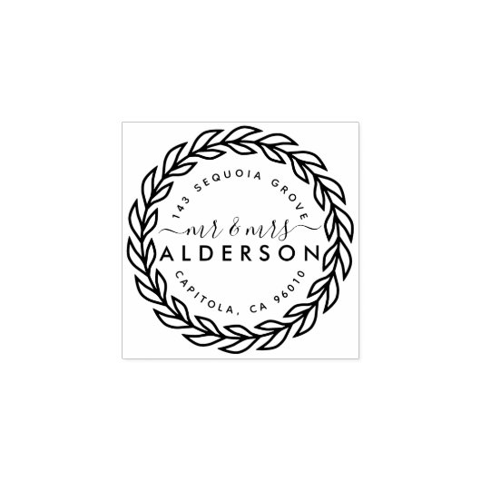 Rustieke Mr & Mrs Hand getrokken krans retouradres Rubberstempel (Afrduk)