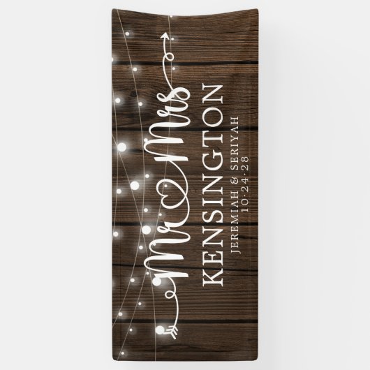 Rustieke Mr Mrs Hart Script Letters Houten Trouwfe Spandoek (Verticaal)