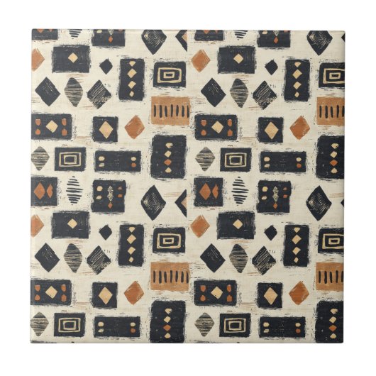 Rustieke Mudcloth Geometrisch Patroon (2) Tegeltje (Voorkant)
