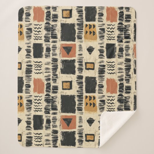 Rustieke Mudcloth Geometrisch Patroon (3) Sherpa Deken (Voorkant)