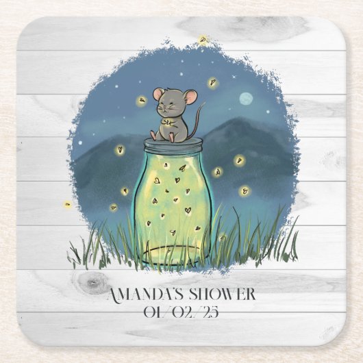 Rustieke Muis Firefly Mason Jar Kartonnen Onderzetters (Voorkant)