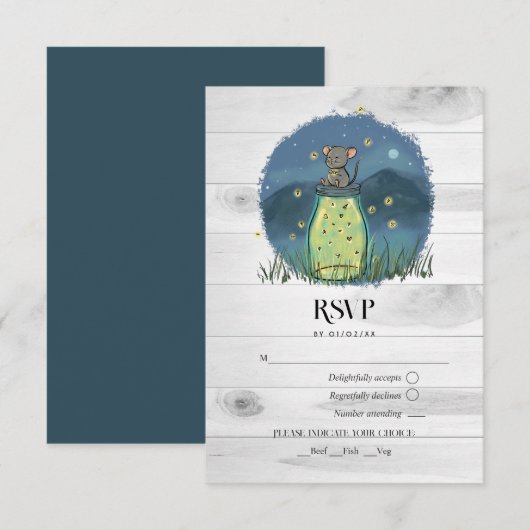 Rustieke Muis Vuurvlieg Mason Pot RSVP Kaartje (Voorkant / Achterkant)
