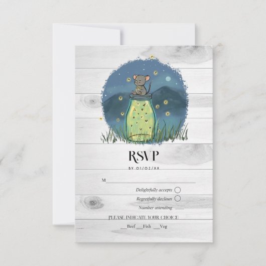 Rustieke Muis Vuurvliegje Metselwerkpot RSVP Kaartje (Voorkant)