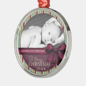 Rustieke Multi-Color Stripes Foto Metalen Ornament (Links)