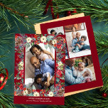 Rustieke multi foto waterverf botanische kerst feestdagenkaart<br><div class="desc">Rustieke moderne winterbloemige botanische Merry Christmas familie vijf foto collage vakantie kaart met rode bordeaux en salie groen lijst van dennenappels,  bessen,  boughs,  en gebladerte op een witte achtergrond.            Personaliseer het met aangepaste 5 foto's,  jouw tekst en familiehandtekening aan beide zijden!</div>