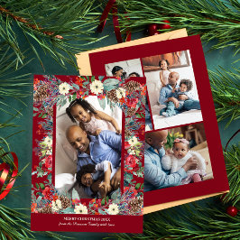 Rustieke multi foto waterverf botanische kerst feestdagenkaart