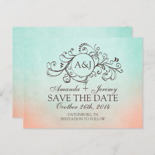 Rustieke Munt en Perzik Bohemian Save The Date Aankondigingskaart (Voorkant / Achterkant)
