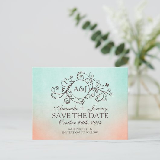 Rustieke Munt en Perzik Bohemian Save The Date Aankondigingskaart (Staand voorkant)