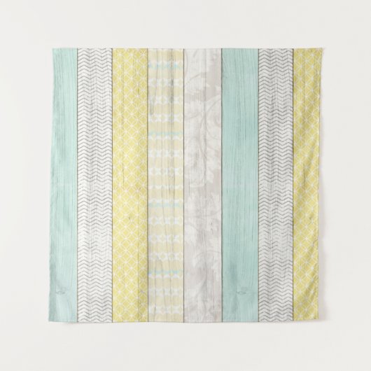 Rustieke Munt & Gele Boho Geometrische Moderne Cot Wandkleed (Voorkant)