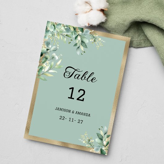 Rustieke munt goud eucalyptus bladeren Tabel Numme Kaart