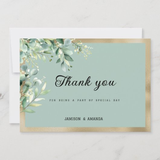 Rustieke munt goud eucalyptus olijfbladeren Dank U Kaart (Voorkant)