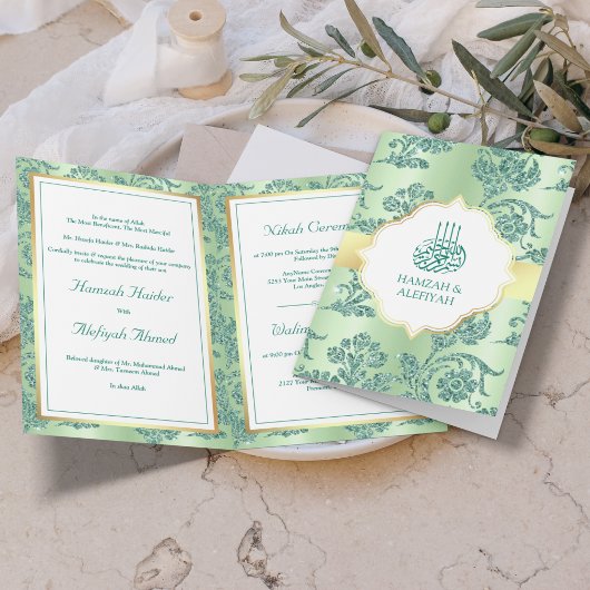 Rustieke Muntgroene Glitter Filigraan Moslim Bruil