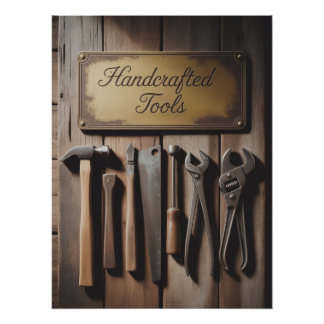 Rustieke muur met antieke handgereedschappen  perfect poster