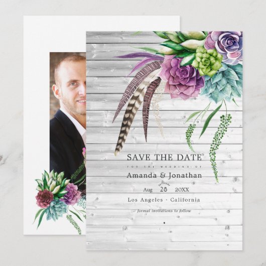 Rustieke Mystieke Boho Succulente Planten Bruiloft Save The Date (Voorkant / Achterkant)