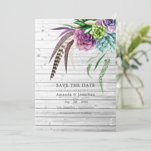 Rustieke Mystieke Boho Vetplanten Bruiloft Save The Date (Staand voorkant)