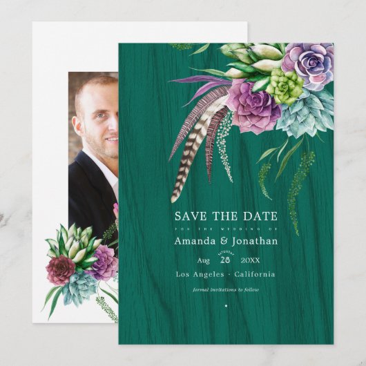 Rustieke Mystieke Succulente Boheemse Bruiloft Save The Date (Voorkant / Achterkant)