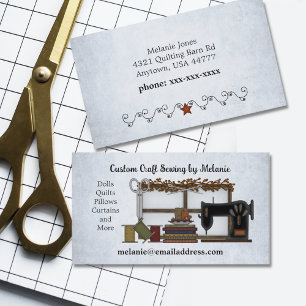 Rustieke naaikunst op lichtblauw visitekaartje