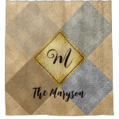 Rustieke naam Initiaal, Monogrammed Patched Burlap Douchegordijn (Voorkant)
