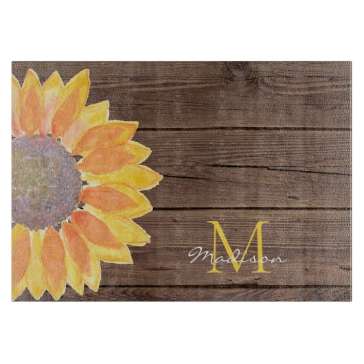 Rustieke naam Monogram Floral Snijplank (Voorkant)