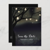 Rustieke Nacht Boom & Metselwerk Pot Lichten Save  Aankondigingskaart (Voorkant / Achterkant)