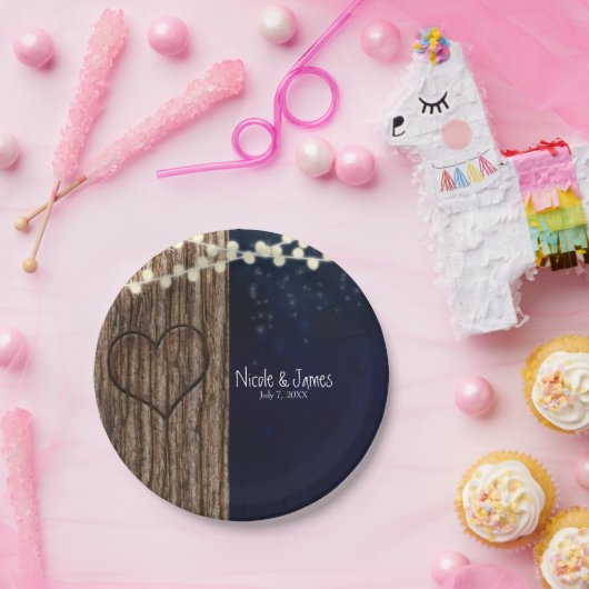 Rustieke Nacht Hart in Boom Bruiloft Papieren Bordje (Feest)