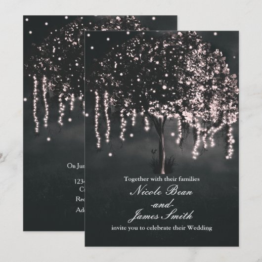 Rustieke Nacht Mossy Tree Lights Huwelijksuitnodig Kaart (Voorkant / Achterkant)