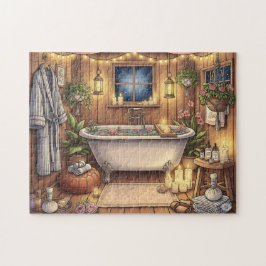 Rustieke Nacht Spa Gezellige Badhuis Kaarsen & Blo Legpuzzel