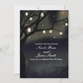 Rustieke Nachtboom & Mason Jar Lights Bruiloft Kaart (Voorkant)