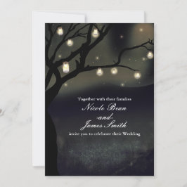 Rustieke Nachtboom & Mason Jar Lights Bruiloft Kaart