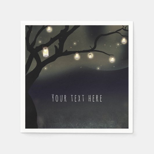 Rustieke Nachtboom & Mason Jar Lights Bruiloft Servetten (Voorkant)