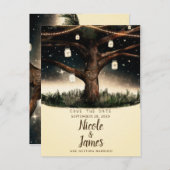 Rustieke nachtboom met lichten en potten Save the Aankondigingskaart (Voorkant / Achterkant)