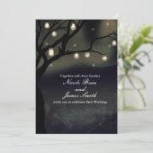 Rustieke Nachtboom & Metselwerk Lampjes Bruiloft Kaart (Staand voorkant)