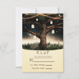 Rustieke nachtelijke boom met lichten en potten Hu RSVP Kaartje