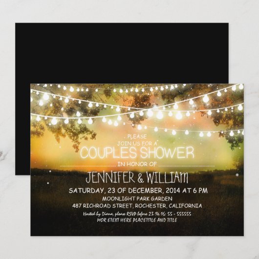Rustieke nachtlampjes koppels Douche Uitnodigingen (Voorkant / Achterkant)