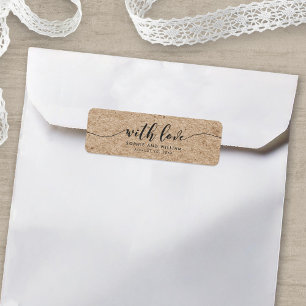 Rustieke Nagemaakte Kraft Script Met Liefde Trouwc Etiket