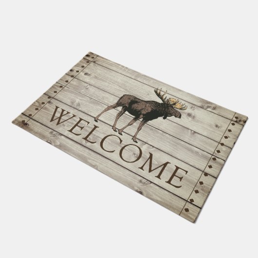 Rustieke Nail Edged Wood Walking Moose Welkom Deurmat (Schuin)