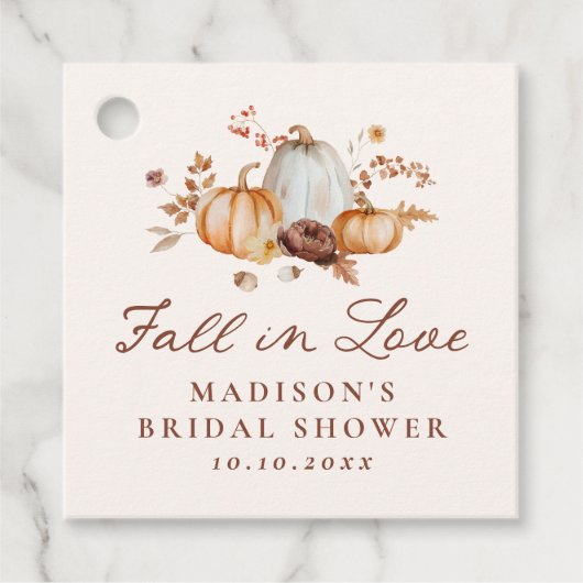 Rustieke Najaar Verliefd Pompoen Bloem Bruidsdiner Bedankjes Labels (Voorkant)