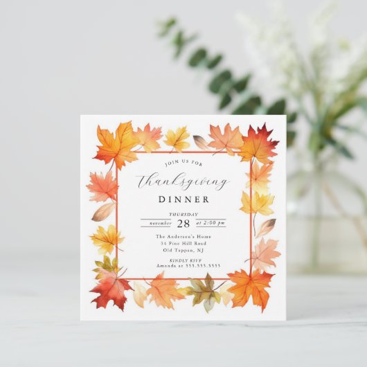 Rustieke najaarsblad Thanksgiving uitnodiging (Staand voorkant)