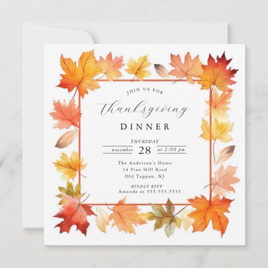 Rustieke najaarsblad Thanksgiving uitnodiging (Voorkant)