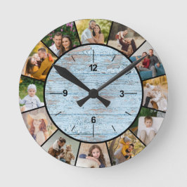 Rustieke namaak blauwe houten schutting 12 fotocol ronde klok