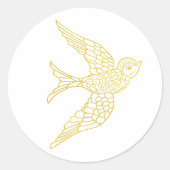Rustieke namaak gouden zwaluw vogelillustratie ronde sticker (Voorkant)
