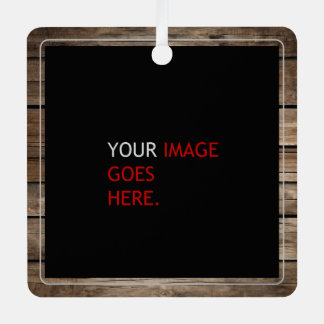 Rustieke namaak houten kerstbal met 1 foto + tekst metalen ornament