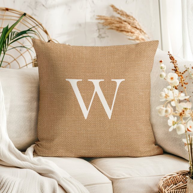 Rustieke namaak jute burlap monogram kussen (Creator heeft geüpload)